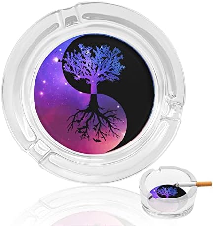 Galaxy Yin Yang Bonsai Tree Glass Ashtrays Round Ash Bandey Caso bonito do porto de cinzas para decoração de deck de escritório em
