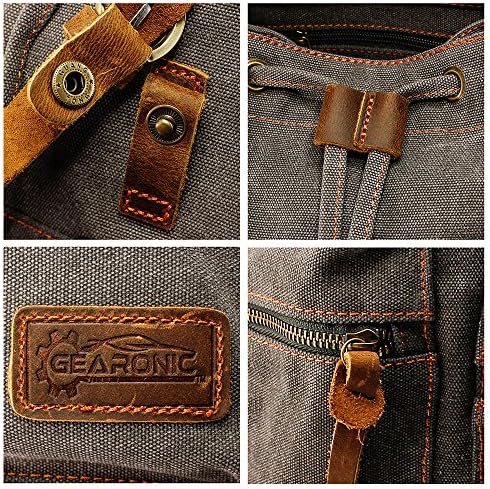 Gearonic 21L Vintage Canvas Backpack Leather Rucksack Knapsack