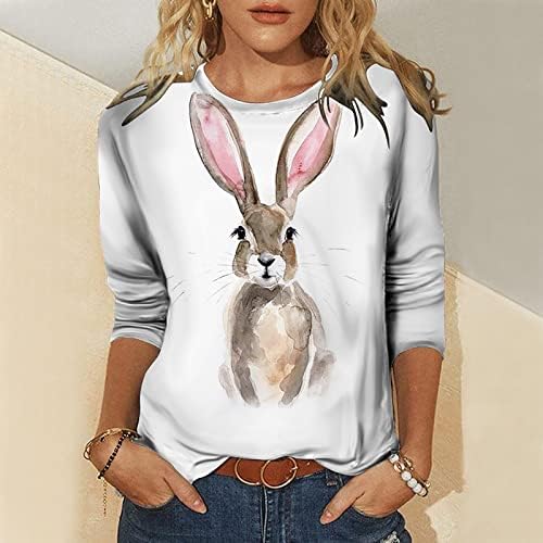 Camisas de Páscoa para mulheres camiseta de impressão de coelho fofo para feliz dia da Páscoa Tees de Páscoa 3/4 Tops de pescoço