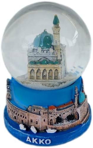 Nova lembrança de Snowdome Israel Acre Akko Snowglobe Holyland El-Jazzar Mesquita 92mm