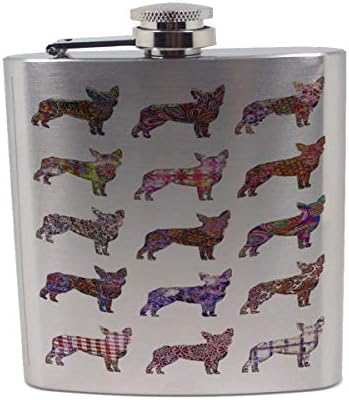 Casos de sol - padrão de Boston Terrier 6 oz. Conjunto de presentes de caixa de madeira do quadril de licor incl. Óculos e funil