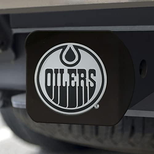 Fanmats 20999 Edmonton Oilers Tampa de engate de metal preto com emblema de metal cromado 3D