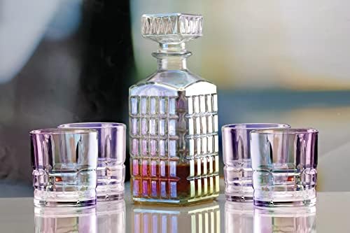 CircleWare Windowpane Liquor Brandy Bourbon Bourbon de 5 peças Decanter de uísque, dispensador de bebida com rolha de vidro redonda, decanter de 35 onças e copos de 4 a 12 onças.
