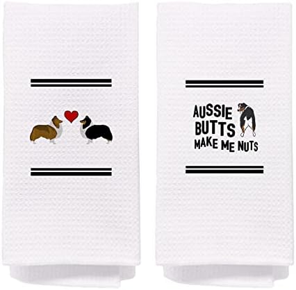 Negiga engraçado cães australianos coração amor toalhas de banho e panos de prato conjuntos de 24x16 polegadas de 2, engraçado australiano decoração decorativa de prato de louça de banheiro para o banheiro da cozinha, amantes de cães Girls Gifts Gifts Gifts Gifts