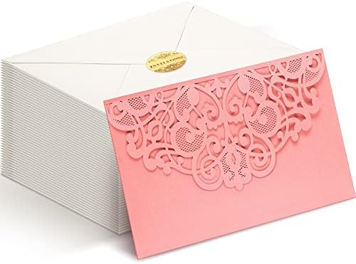 Sabary 50 PCs 5 x 7 Corte a laser Capume de casamentos Pockets Hollow Casas de cartão de convite com envelopes para festas de aniversário