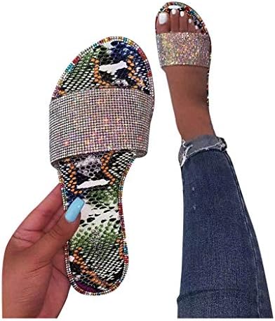 Sandálias planas de Eduavar para mulheres, feminino 2021 verão Bohemian Crystal Diamond Flats Sapatos de praia Sandálias de dedão