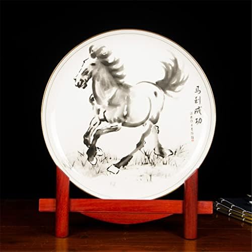Wodmb Bone China Porcelana alcançar uma placa de decoração de cerâmica imediata Presente de aniversário da base de madeira