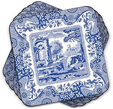 Pimpernel Spode Blue Italian Collection Coasters | Conjunto de 6 | Placa com suporte de cortiça | Resistente ao calor e mancha