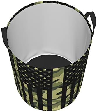 Camuflagem American Bandle Round Roundry Basket, cesta de lavanderia dobrável, cesta de armazenamento à prova d'água