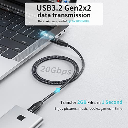 Phixero USB C a USB C Cabo 100W [USB C 3.2 Gen 2x2, 20 Gbps, 1,6ft] Cabo C USB com saída de vídeo 4K, compatível com