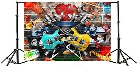 Yeele 7x5ft graffiti guitarra cenário dos anos 80s 90 Rock estilo rock fotografia de parede de parede de fundo imagem