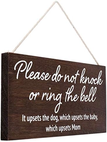Baby Sleeping Sign para a porta da frente - Por favor, não bata ou toce a campainha, ele perturba o cachorro, que perturba o bebê,