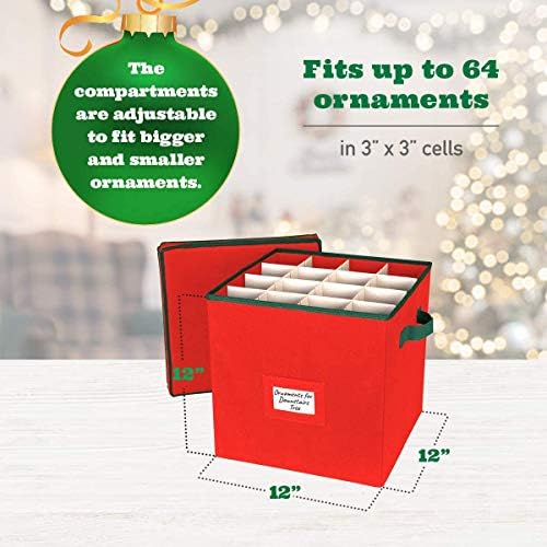 Holdn 'Storage Christmas Ornament Storage Box com tampa - Contêineres de armazenamento de decoração de Natal que armazenam até 64 ornamentos