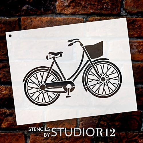 Estêncil de bicicleta por Studior12 | Arte vintage divertida - Modelo Mylar reutilizável | Pintura, giz, mídia mista