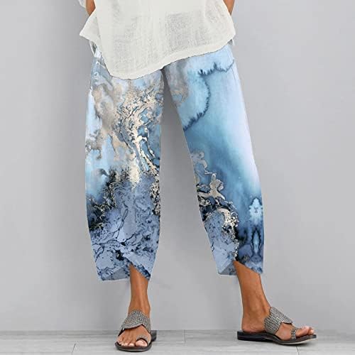 Calças folgadas para mulheres de cintura elástica de cintura de pijama linho de linho de algodão respirável com bolsos