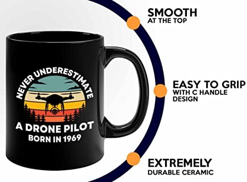 Bubble abraços 1969 Caneca de café de aniversário 11oz preto, piloto de drones nascido em 1969-53rd Birthday Gift Turn 53 nascido em 1969 Drone Pilots Aviation RC Quadcopter Operator Airline