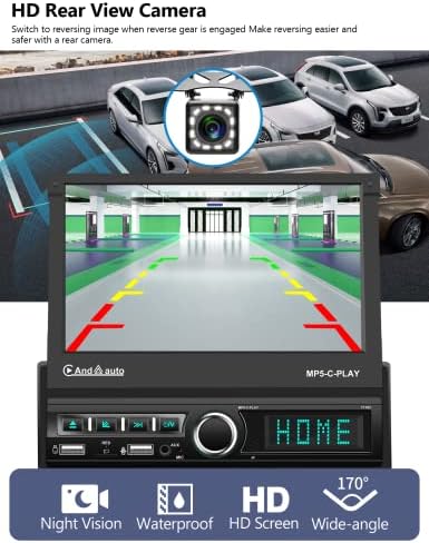 Rádio estéreo de carro Bluetooth único com Apple CarPlay Android AUTO, Radio de tela sensível ao toque elétrico de 7 polegadas, receptores de áudio de carro suportam link de espelho de telefone, com câmera FM/Backup USB TF Aux-in Port