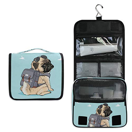 Bolsa de higiene pessoal Alaza Pug Dog Blue Travel pendurada em estojo de cosméticos multifuncional Organizador da bolsa de maquiagem
