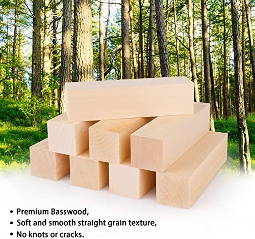 Pacote de basswood Blocks de escultura de basswood 6 x 1,5 x 1,5 polegadas, Kit de cubos de escultura de madeira grande, para crianças iniciantes ou especialistas, em casa/artes/artesanato/classe/natal