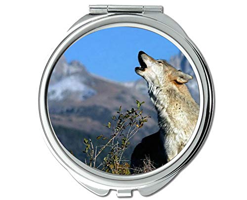 Espelho, espelho de viagem, espelho de bolso de arte de lobo animal, ampliação de 1 x 2x