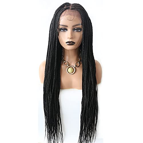 Perucas de tranças de renda para mulheres negras Swiss Lace Front Cornrow Box Suriled Wig com cabelos de bebê de aparência natural Kanekalon