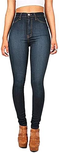 Andongnywell Women High Rise Butt Lift Skinny Jeans Cantura alta calça jeans Leggings com bolsos com zíper