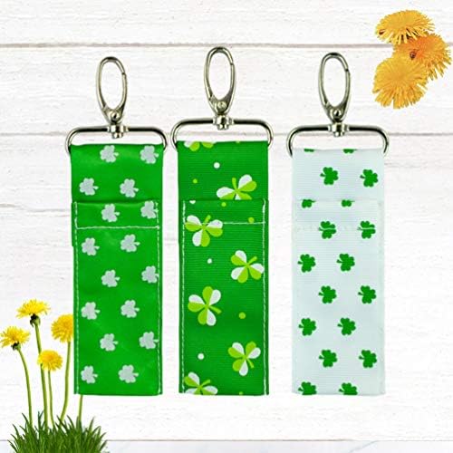 AMOSFUN 3PCS Shamrock Chapstick Holder Lip Balm Holder Keychain para presente do dia de St. Patricks