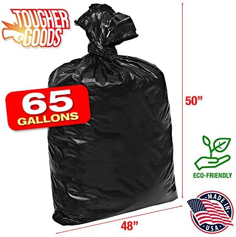 Sacos de lixo pretos de 65 galões de 65 galões - sacos de serviço pesado para lixo, armazenamento - 1,5 mil de espessura, 50 WX48