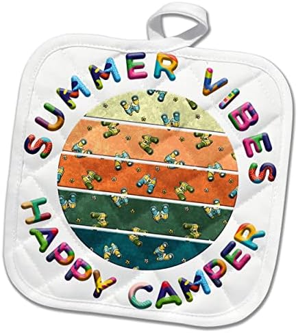3drose Summer Vibes Happy Camper. Imagens de binóculos para explorar o. - Potholders