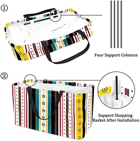 50l Shopper Bags Retro Stripe Vintage Caixa de compras colapsível Saco de mercearia com alças, reutilizável