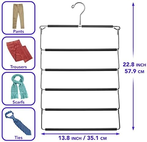 USTECH Organizador de armário de 5 camadas dobrável com ligas de liga, acabamento cromo e barras acolchoadas | Cabides de calça pesados, organizador de cachecol e cabides de viagem não deslizantes para economia de espaço | Pacote de 2