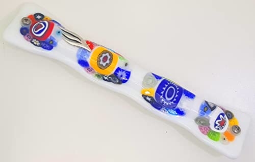 MEZUZAH CASO 7.48 Vidro Moretti Branco com Millefiori, Judaica feita à mão, presente de inauguração judaica, presentes de casamento