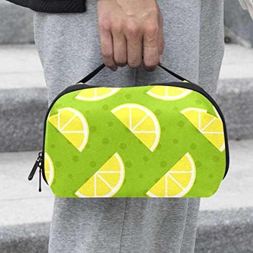 Bolsa de maquiagem verde do padrão de limão Organizador cosmético para mulheres e meninas
