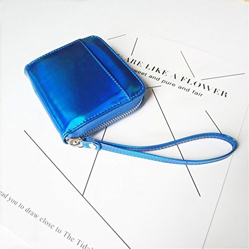 Holograma PU bolsa de couro zíper em torno da bolsa cosmética de maquiagem da carteira de moeda -chave