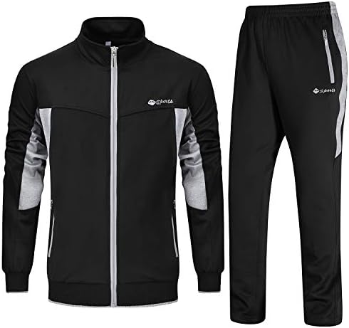 BGOWATU Men's Tracksuits 2 peças Jackets de corrida Athletic Pants Terno esportivo com bolsos com zíper