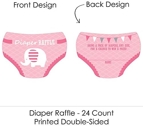 Big Dot of Happiness Pink Elephant - Inserções de bilhetes de sorteio em forma de fraldas - Atividades de chá de bebê de menina