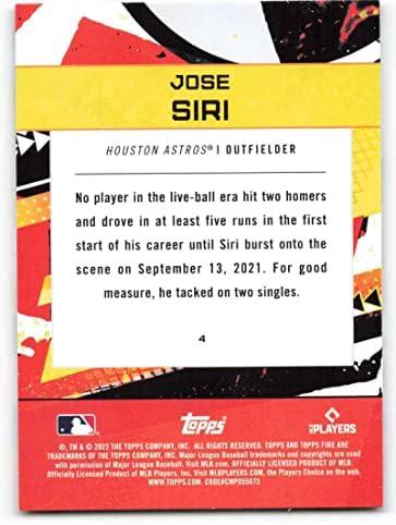 Jose Siri RC 2022 Topps Fire 4 Rookie NM+ -MT+ MLB Baseball Astros