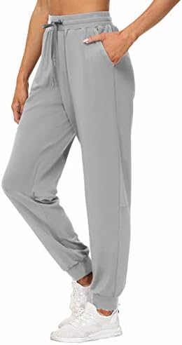 Mpedour Womens Joggers Lounge Casual Pants com bolsos de cordão, esportes para mulheres cinza lin
