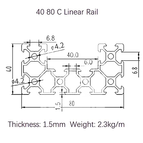 Mssoomm C Channel U Tipo 4080 Rail linear L: 40,16 polegadas / 1020mm Perfil de extrusão de alumínio Europeu Padrão Anodizedsleek
