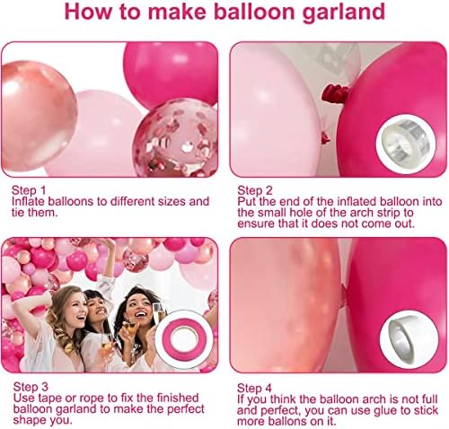 Balões rosa Kit de arco de guirlanda, 154pcs quente rosa -rosa rosa de ouro rosa de ouro para garotas meninas chá