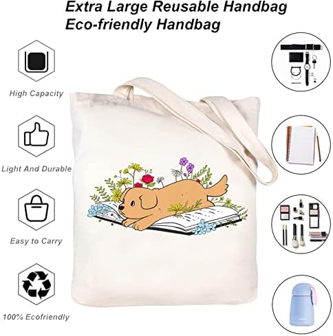 Fertkxsi Dog Canvas Bag Sagas Estéticas para Mulheres para Mulheres Amantes de Cão Presentes Compras Reutilizáveis ​​Bolsas de Bolsas
