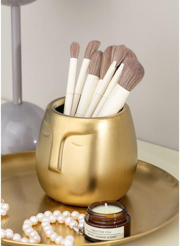 Liuzh pentear mesa de beleza bucket criatividade de desktop de grande capacidade sobrancelha cerâmica porta -lápis de ouro porta -lápis