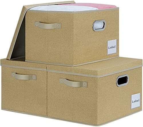 LHZK grandes caixas de armazenamento com tampas 6 pacote, caixas de armazenamento de tecido de linho com tampas, cestas de