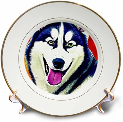 3drose adorável siberiano husky cão retrato. Presente de arte digital para qualquer pessoa - pratos