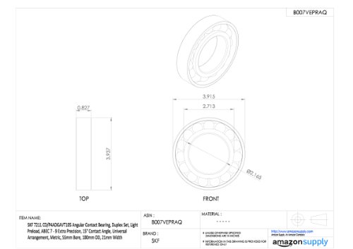 SKF 7003 CD/P4ADGA rolamento de contato angular, conjunto duplex, pré -carga leve, ABEC 7 - 9 Precisão extra, ângulo
