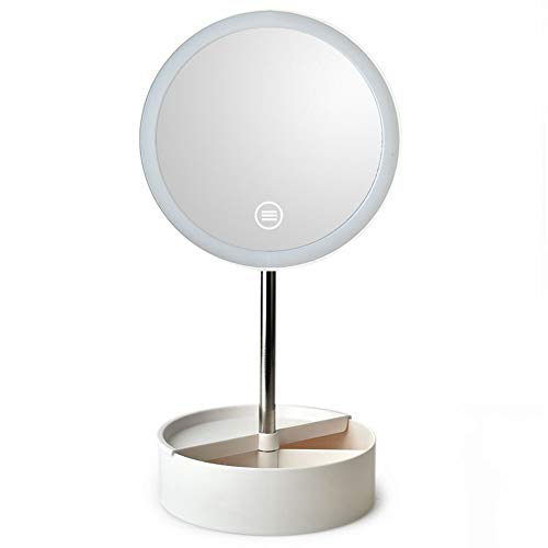 Raxinbang Cosmético Mirro criativo novo LED Touch Touch Vanity Mirror com Light Storage Beauty Mirror Desktop redonda natural Armazenamento