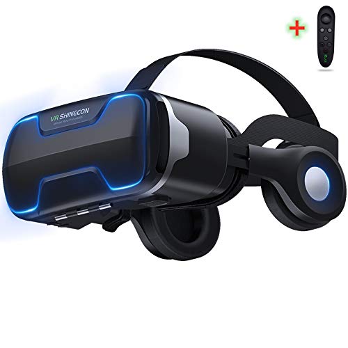 Longlu VR fone de ouvido compatível para iPhone e Android Phone, Atualize os óculos VR com fones de ouvido remotos de luz azul,