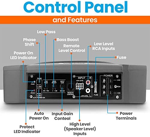 Sistema de subwoofer amplificado de baixo perfil de 10 polegadas Pyleusa - 900 watts Compactos de áudio de carro de carro ativo de 900 watts com um subwoofer de carro de carro com amplificador incorporado, subwoofer de carro alimentado com entradas de nível baixo e alto - SBA10A