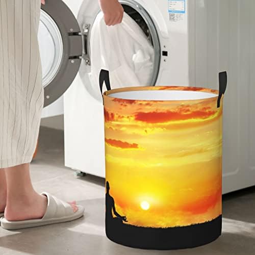 Ioga meditação lavanderia cesto redondo cesto de lavanderia com alça para lavanderia de banheiro no quarto