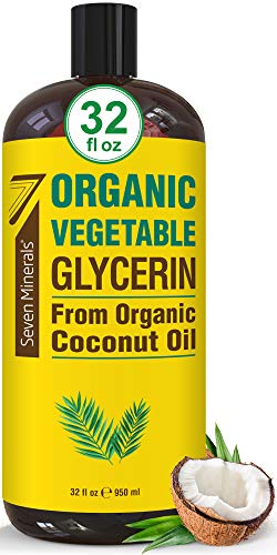 Glicerina vegetal orgânica - garrafa grande de 32 fl oz - sem óleo de palma, feita com óleo de coco orgânico - líquido de glicerina de grau terapêutico para DIYs - perfeito como cabelos, unhas e hidratante da pele - não -GMO